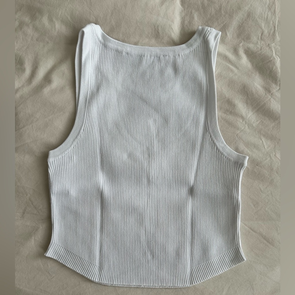 Zara Cream Ribbed Cropped Tank Top - Picture 2 of 2